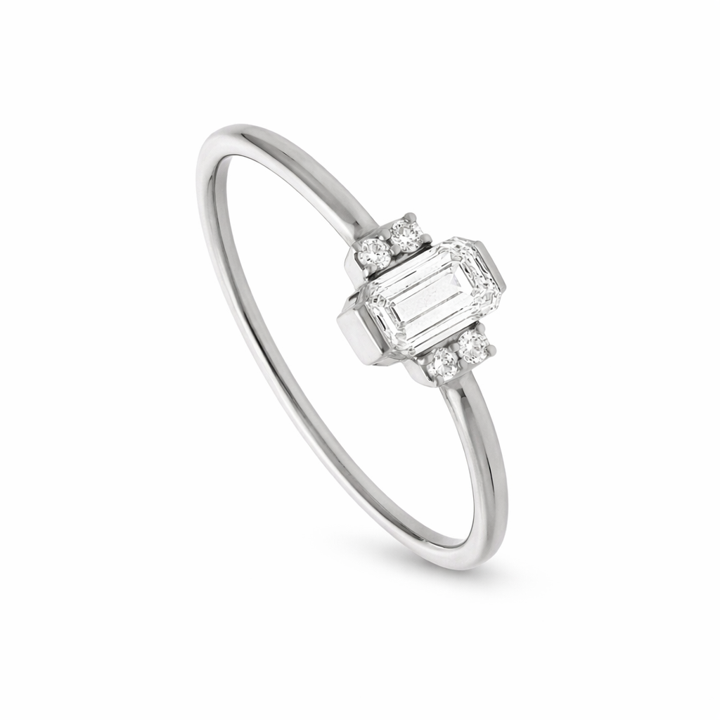 14K White Gold  Emerald Cut Diamond Ring