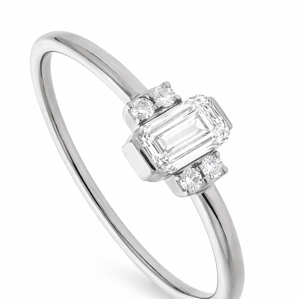 14K White Gold  Emerald Cut Diamond Ring