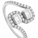 14K White Gold Twin Emerald Diamond Halo Ring