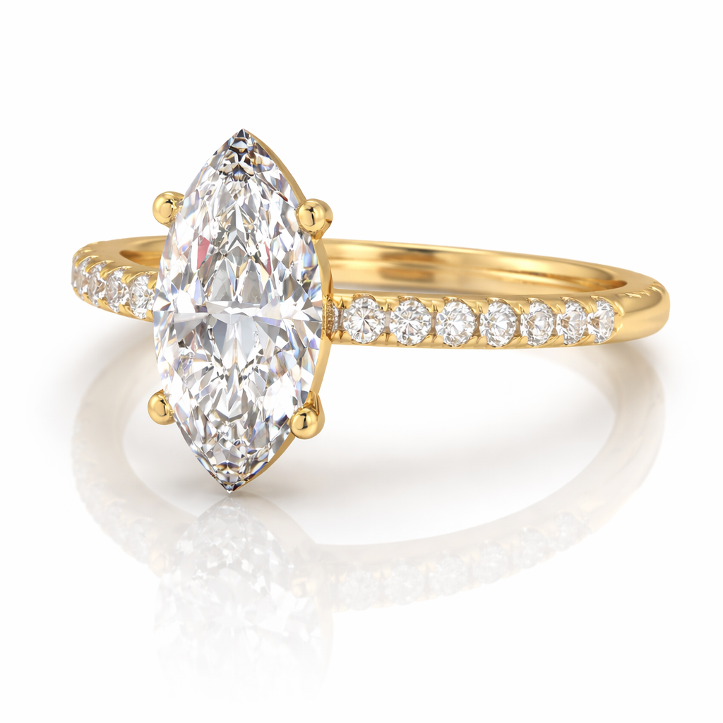 14k Gold Aurora Marquise Halo Ring