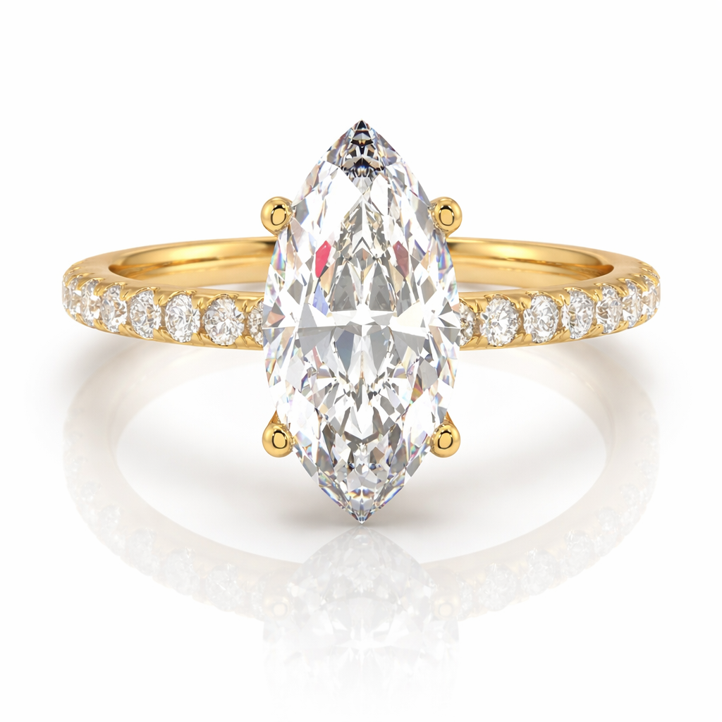 14k Gold Aurora Marquise Halo Ring