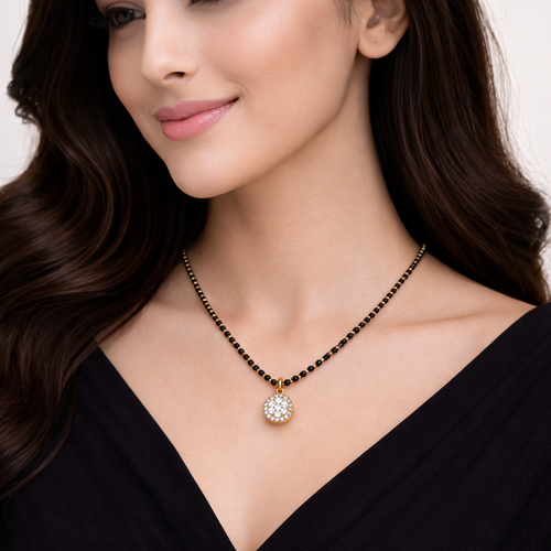 14k Gold Classic Halo Charm Mangalsutra