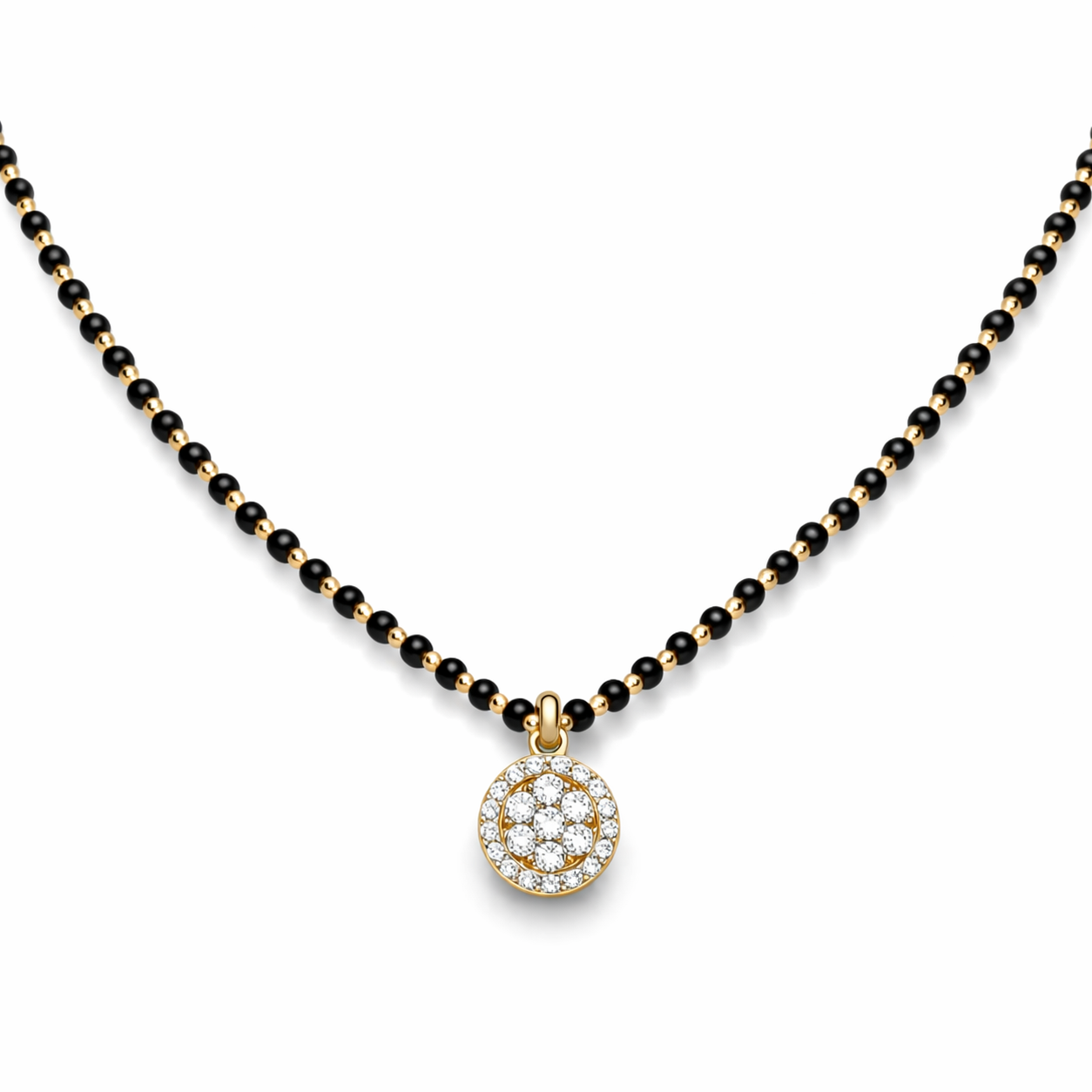 14k Gold Classic Halo Charm Mangalsutra