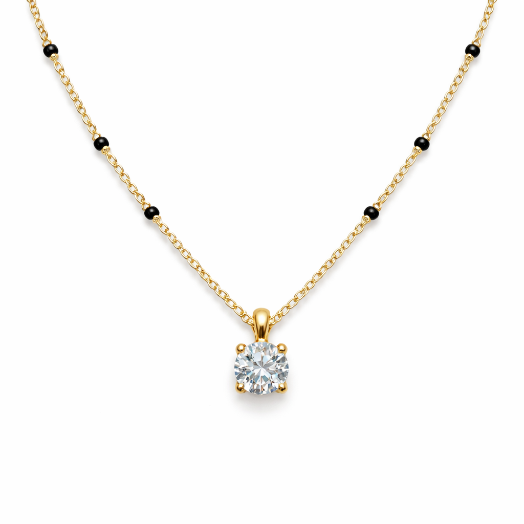 14k Gold Dainty Solitaire Drop Mangalsutra