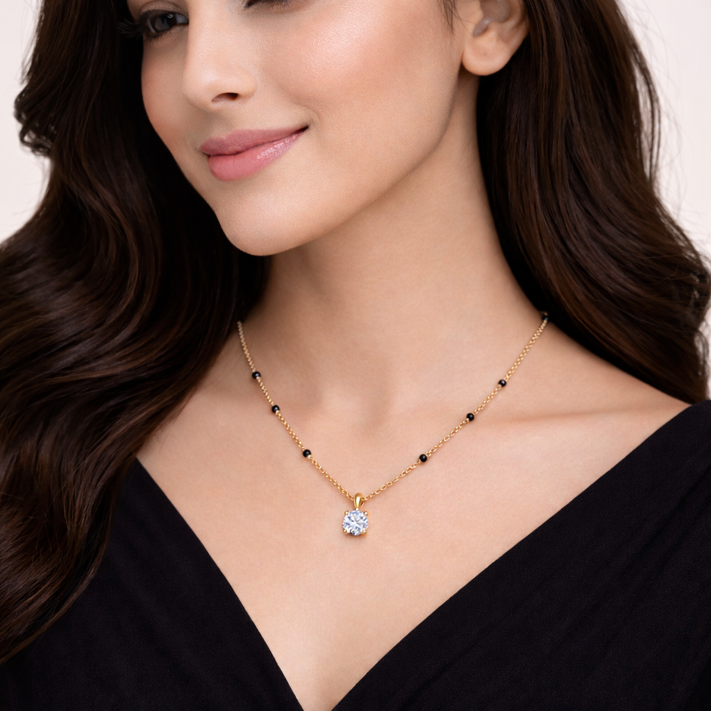 14k Gold Dainty Solitaire Drop Mangalsutra