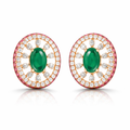14k Gold Emerald Royale Oval Studs Earrings