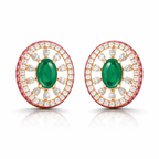 14k Gold Emerald Royale Oval Studs Earrings