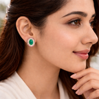 14k Gold Emerald Royale Oval Studs Earrings