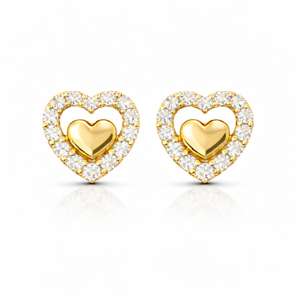 14k Gold Heart Halo Studs Earrings