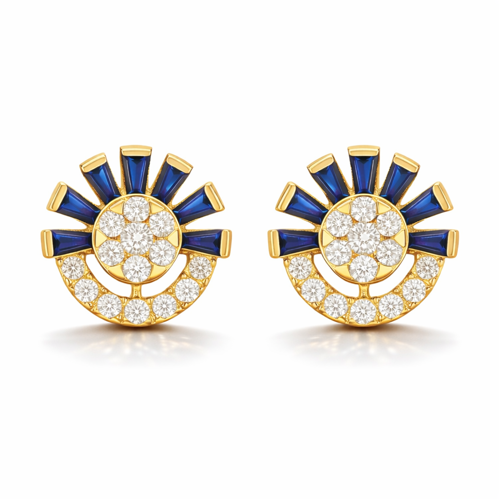 14k Gold Royal Sapphire Burst Earrings