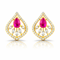 14k Gold Ruby Teardrop Floral Earrings