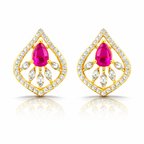 14k Gold Ruby Teardrop Floral Earrings