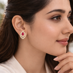 14k Gold Ruby Teardrop Floral Earrings