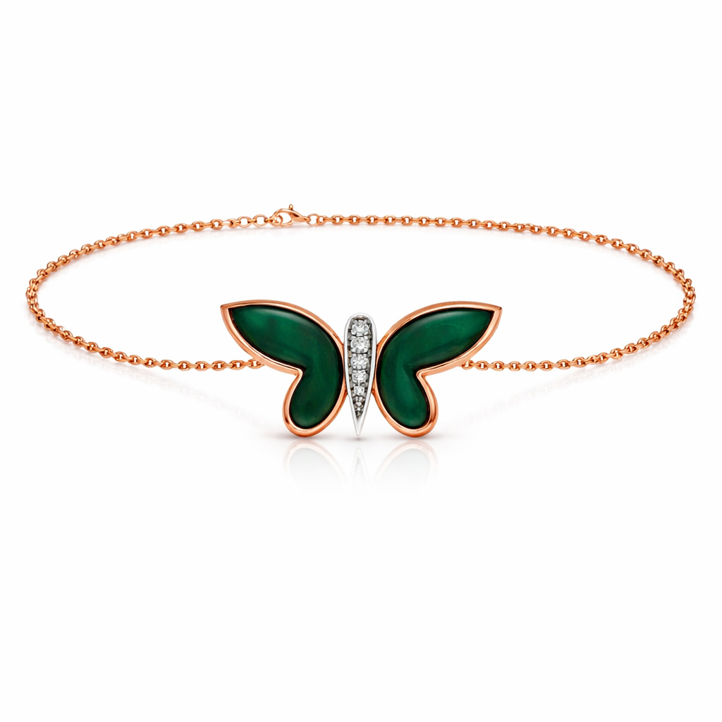 14K Rose Gold Butterfly Diamond Chain Bracelet