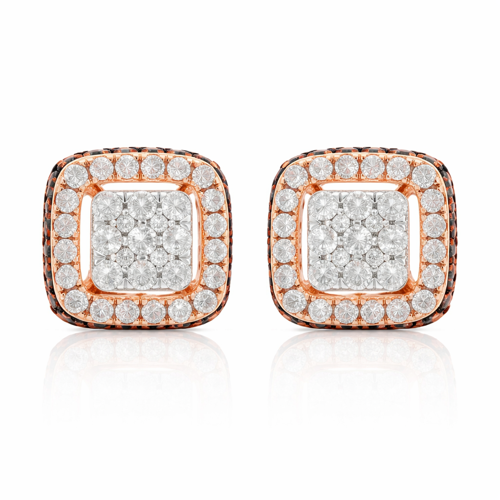 14k Rose Gold Diamond Square  Stud Earrings