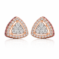 14k Rose Gold Diamond & Ruby Triangle  Stud Earrings
