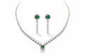 14k Rose Gold Emerald Halo Diamond Necklace & Drop Earrings Set