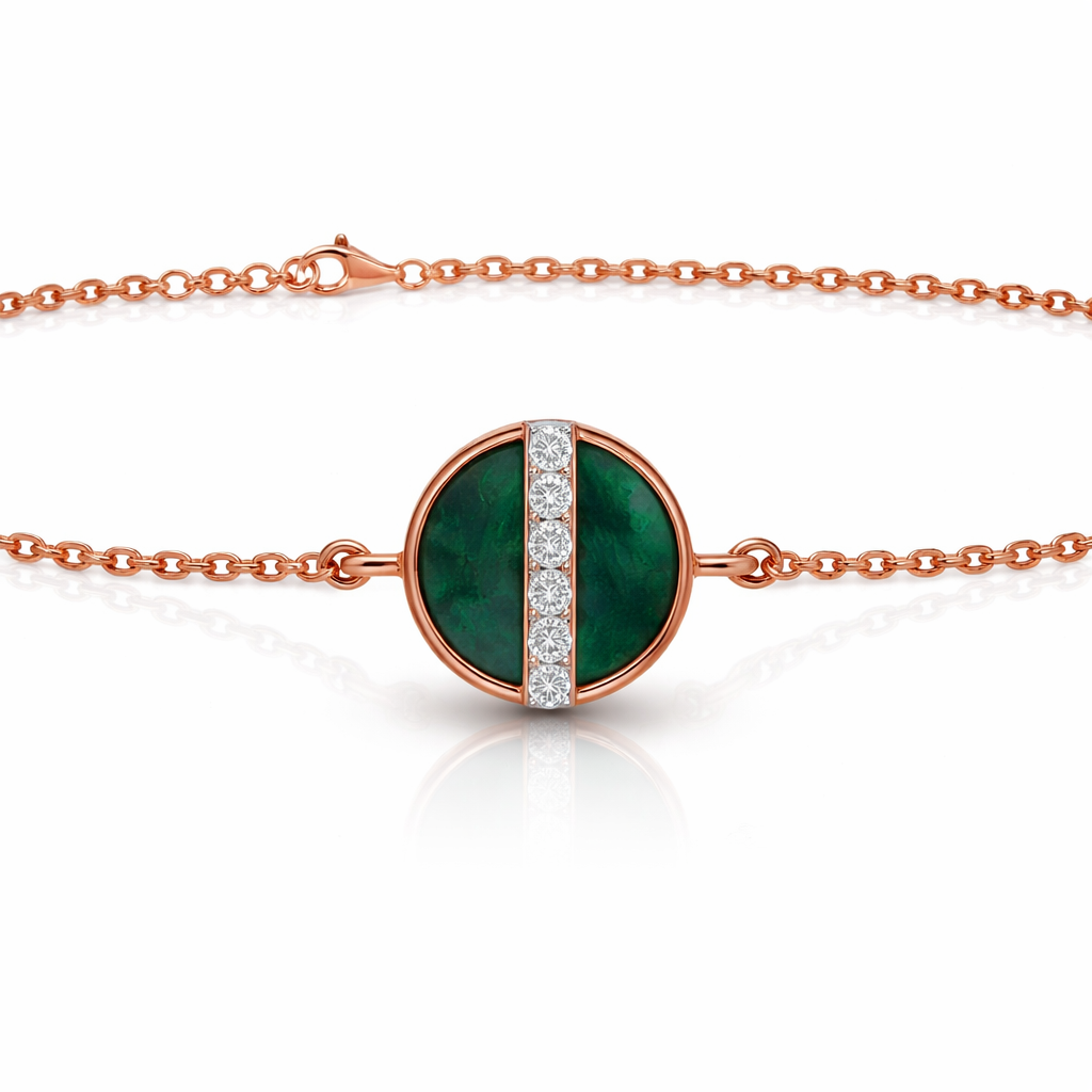 14K Rose Gold Emerald Strip Diamond Chain Bracelet