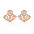 14k Rose Gold Fan Halo Diamond Stud Earrings