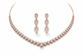 14k Rose Gold Oval Diamond Necklace & Drop Earrings Set