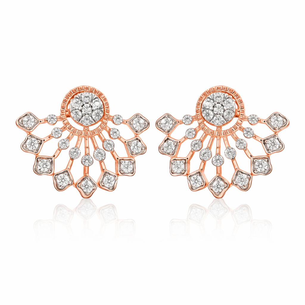 14k Rose Gold Radiant Diamond Fan Earrings