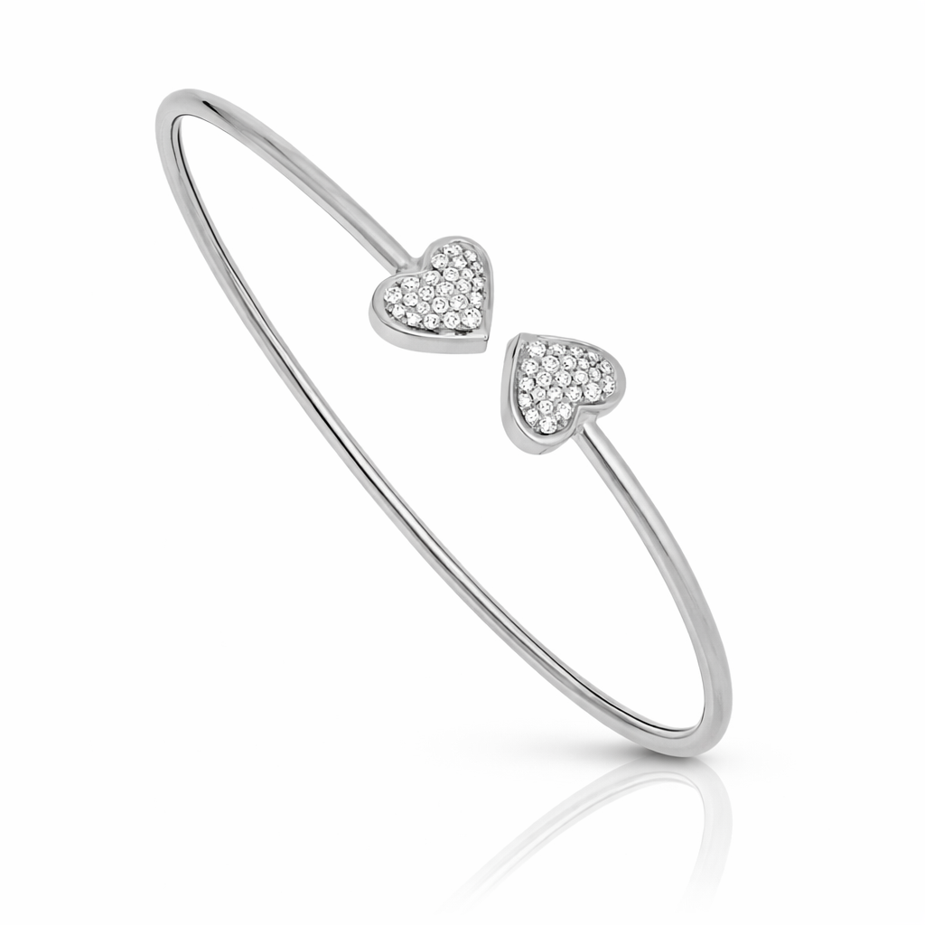 14K White Gold Twin Heart Open Diamond Bracelet