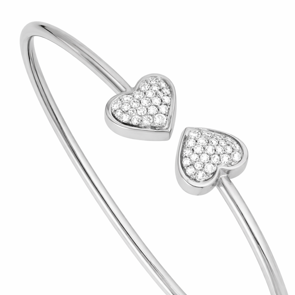 14K White Gold Twin Heart Open Diamond Bracelet
