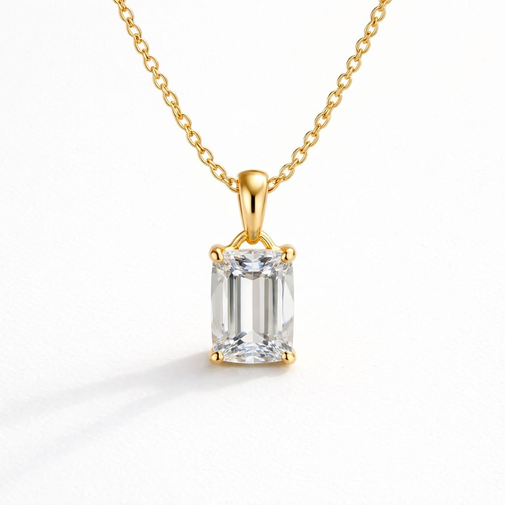 14K Gold Emerald Cut Lab Diamond Pendant – 0.75ct