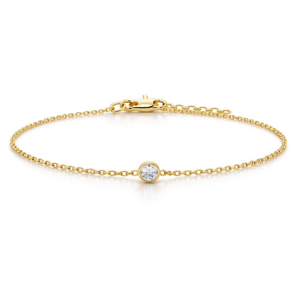 14K Gold Minimal Chain Bracelet with Diamond