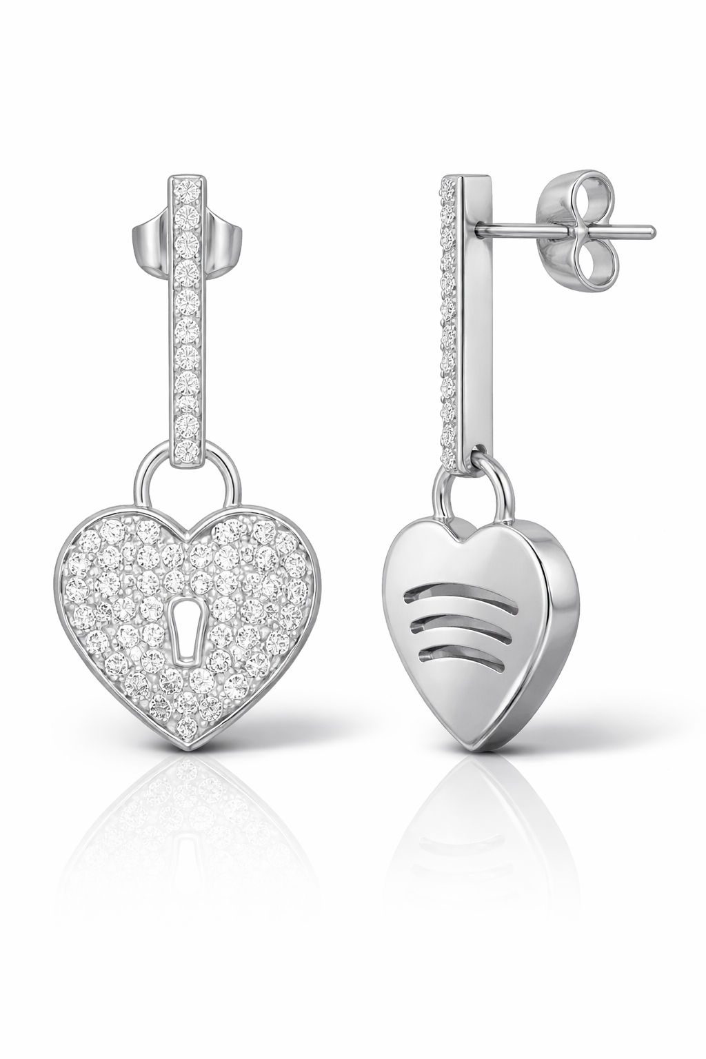 14k White Gold Diamond Heart Lock Necklace