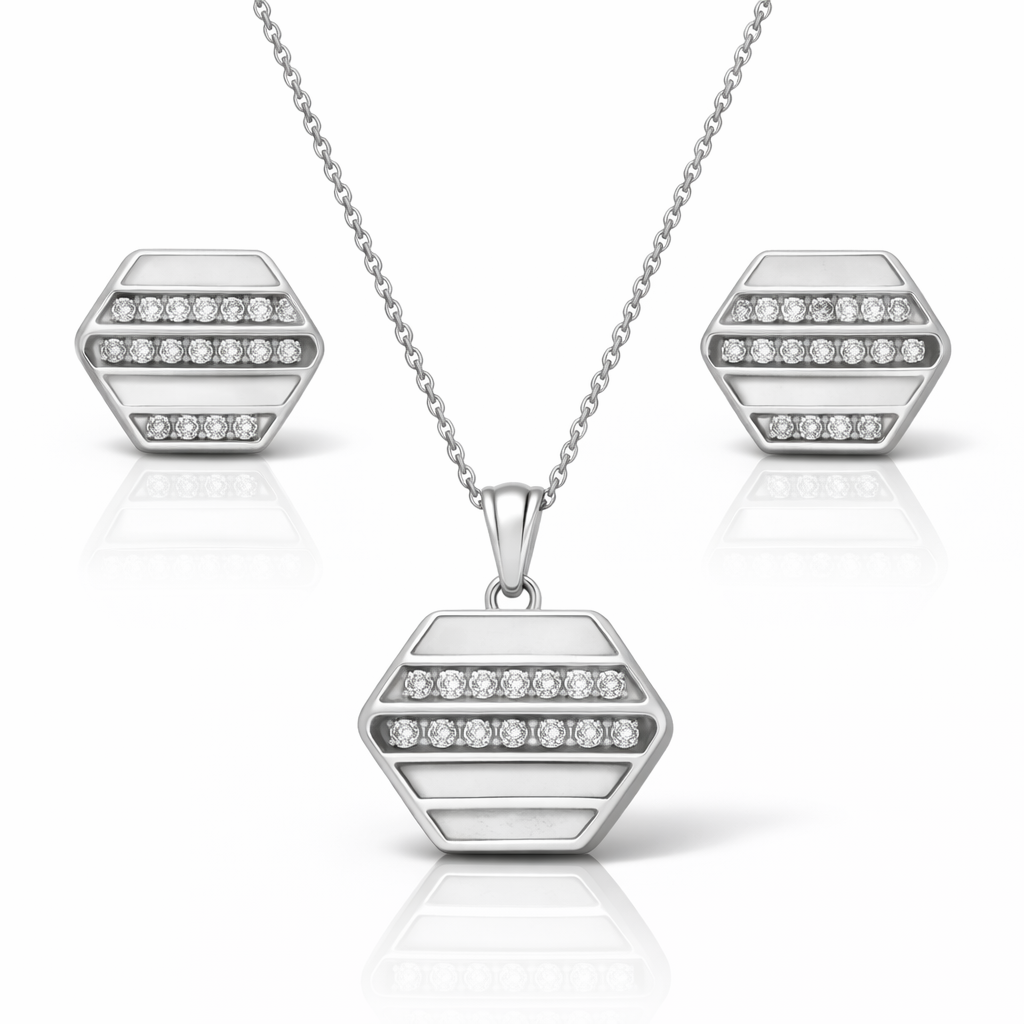 14k White Gold Orion Stripe Diamond Necklace