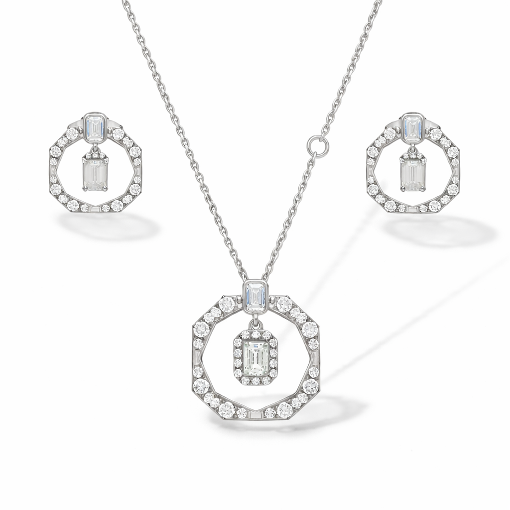 14k White Gold Diamond Geo Drop Necklace