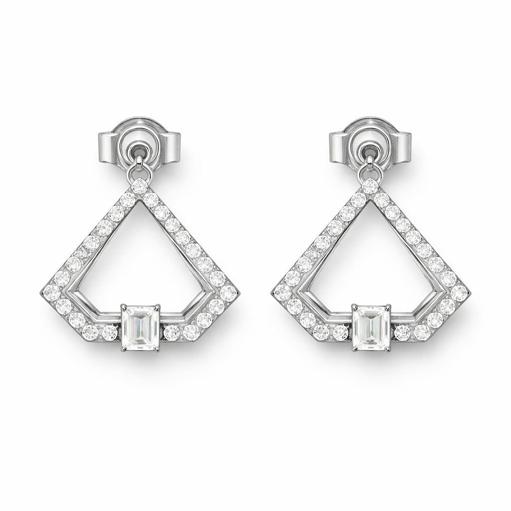 14k White Gold Diamond Triangle Necklace