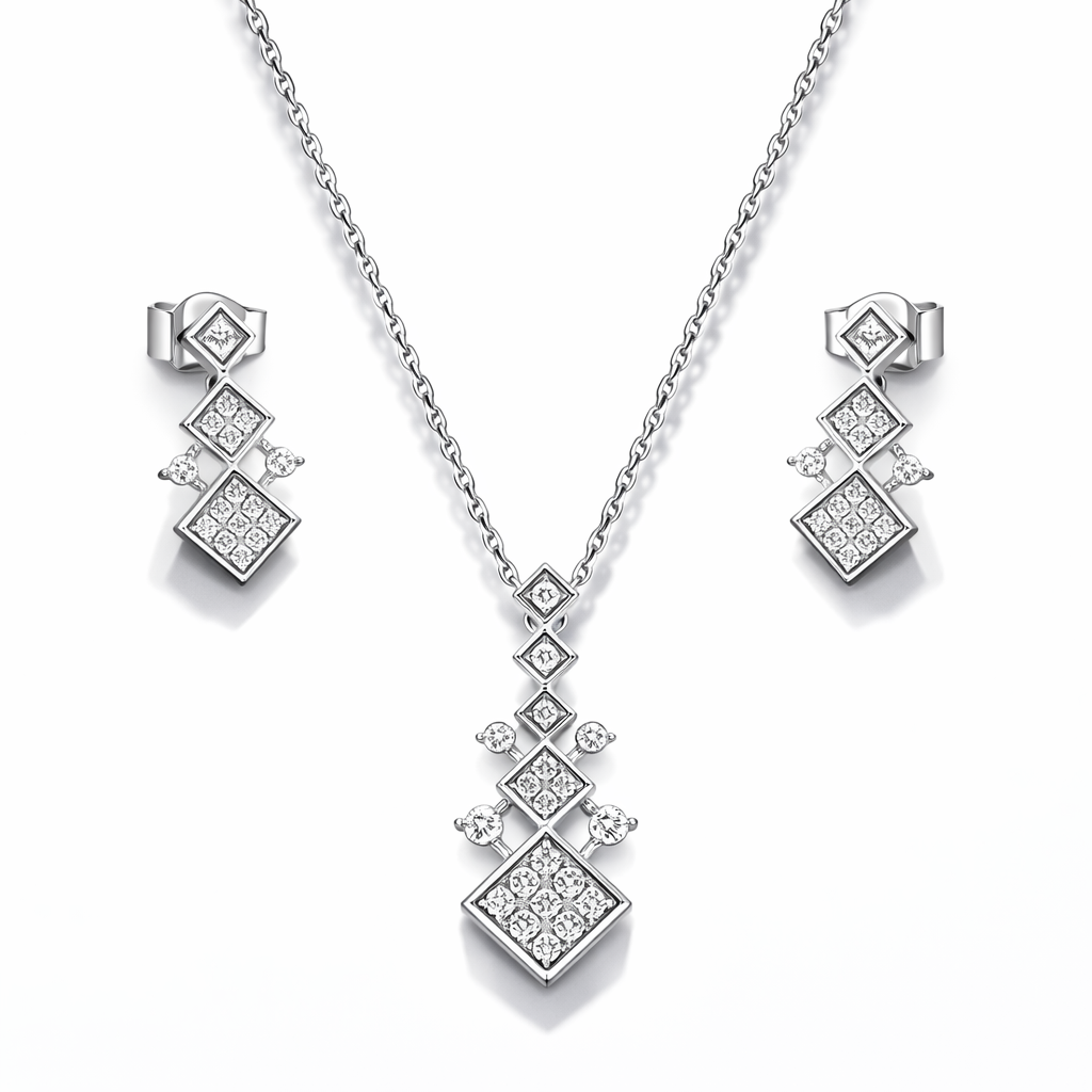 14k White Gold Octa Drop Diamond Necklace