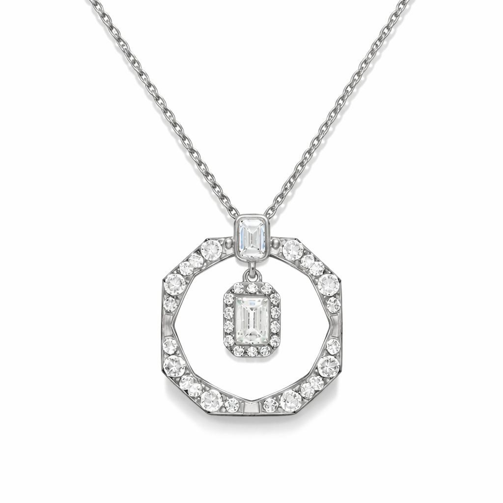 14k White Gold Diamond Geo Drop Necklace