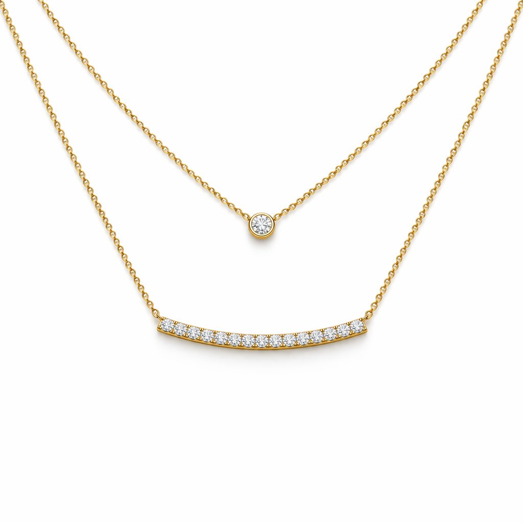 14K Gold Double Layer Chain Necklace