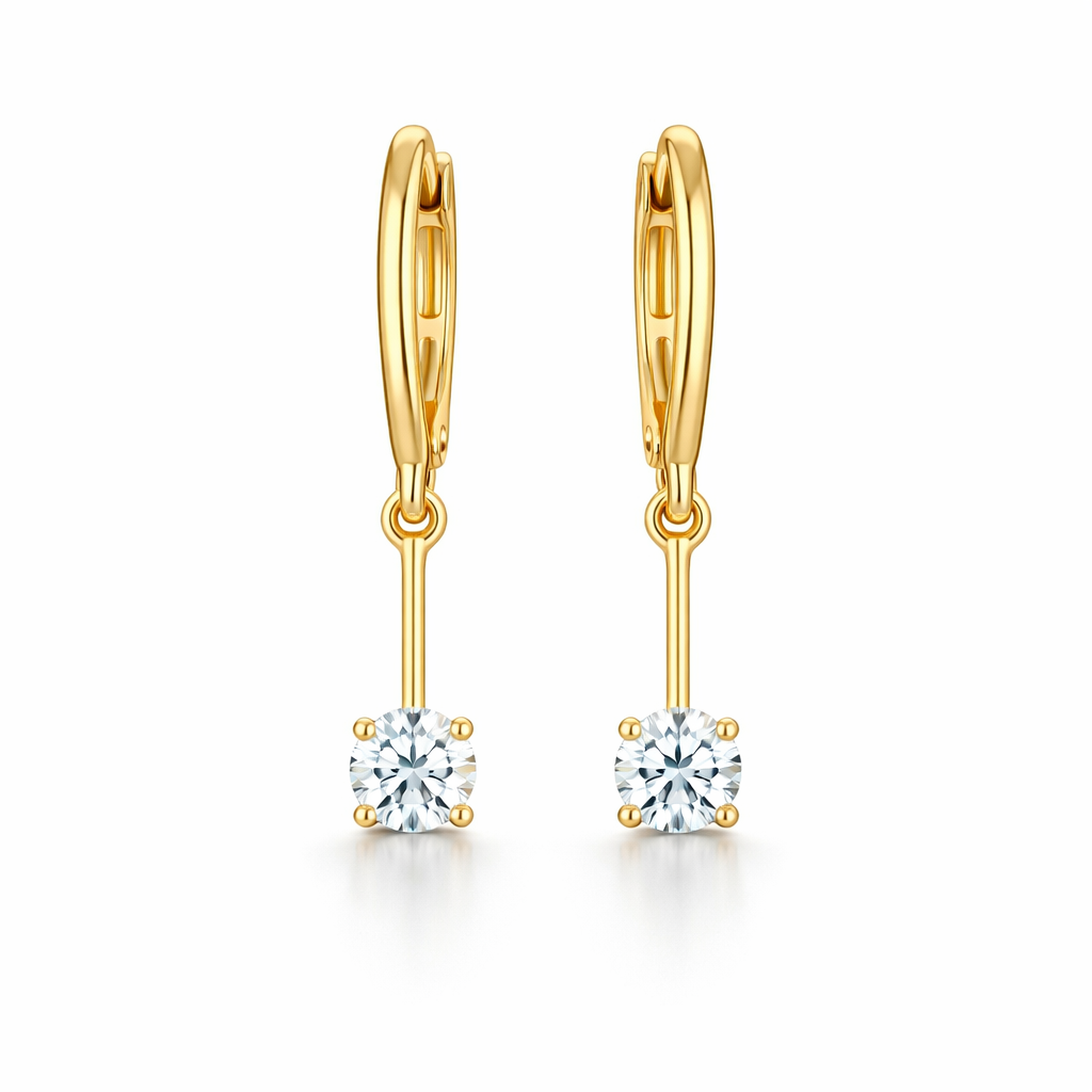 14K Gold Drop Diamond Earrings