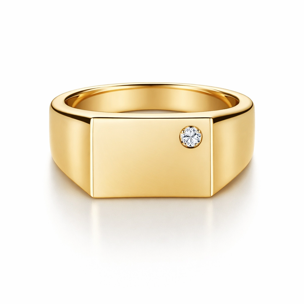 14K Gold Men's Signet Ring with Diamond