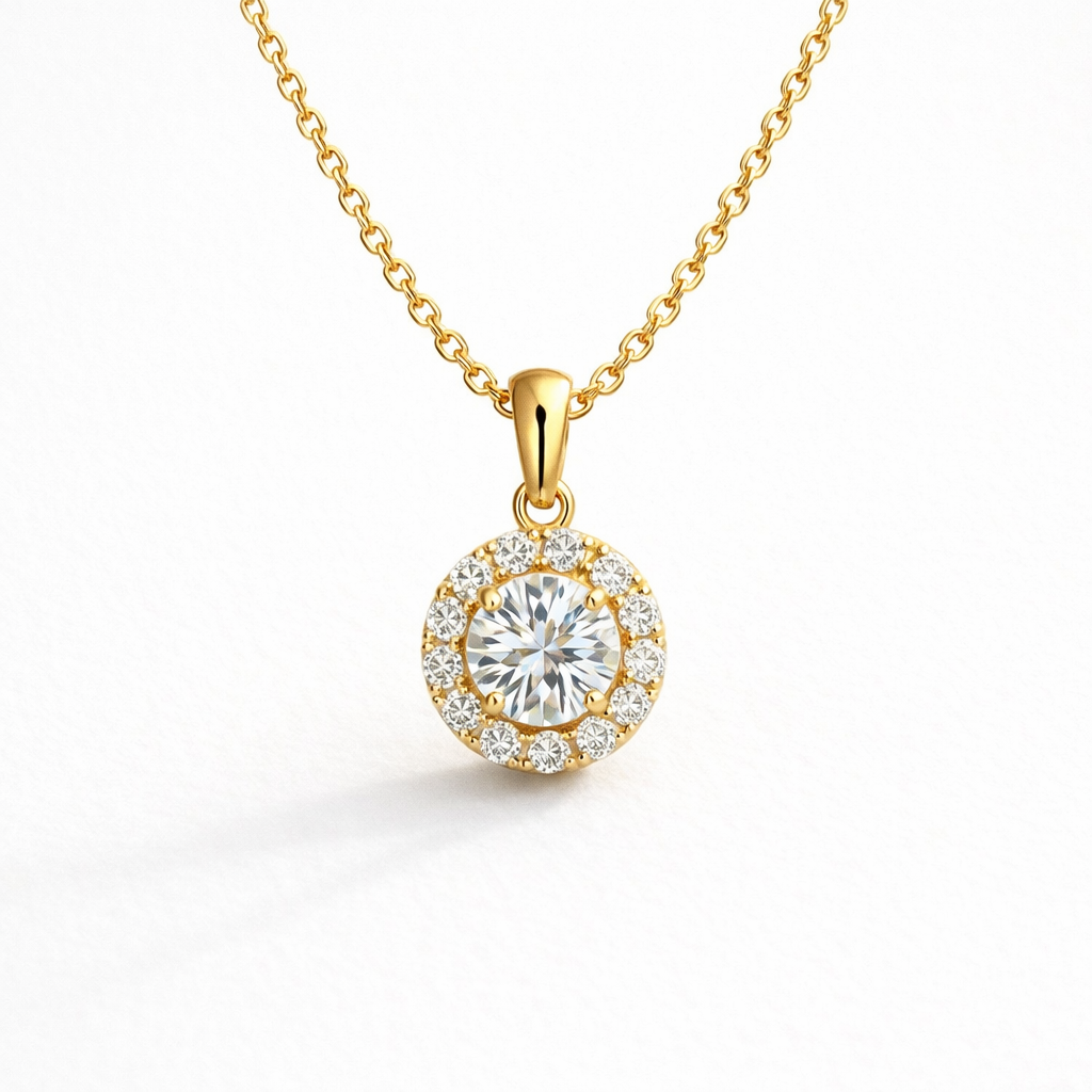 14K Gold Halo Lab Diamond Pendant – 0.60ct