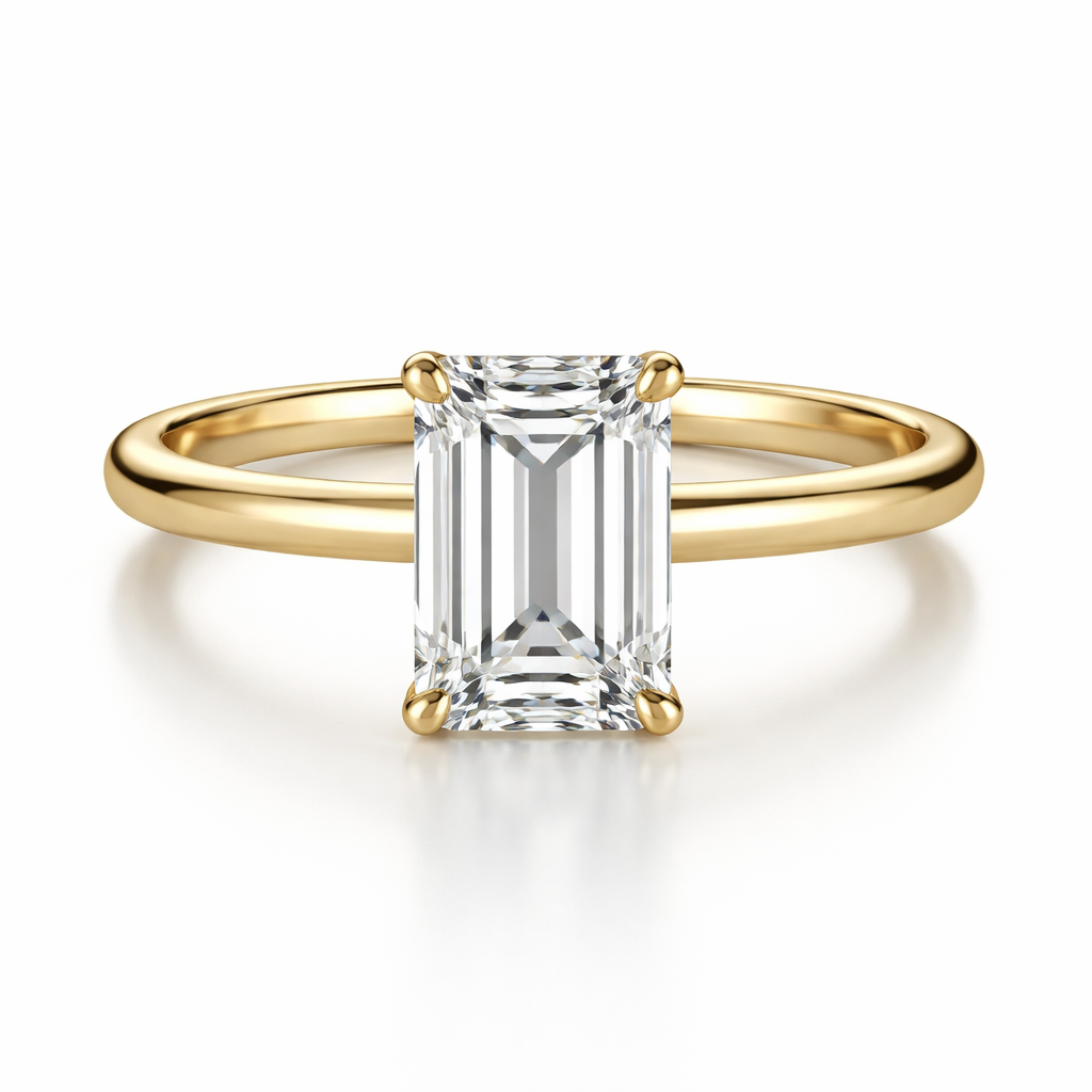 14K Gold Emerald Cut Lab Diamond Ring