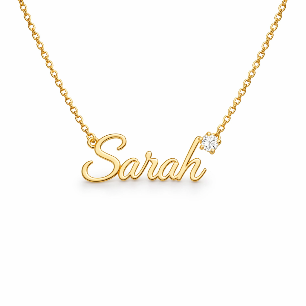14K Gold Custom Name Necklace with Diamond