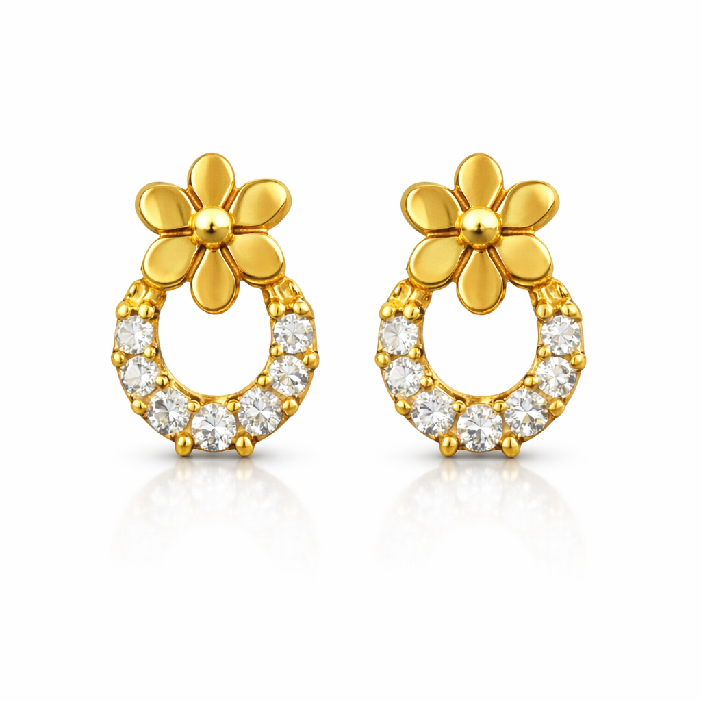14K Round Floral Lab Grown Diamond Earrings