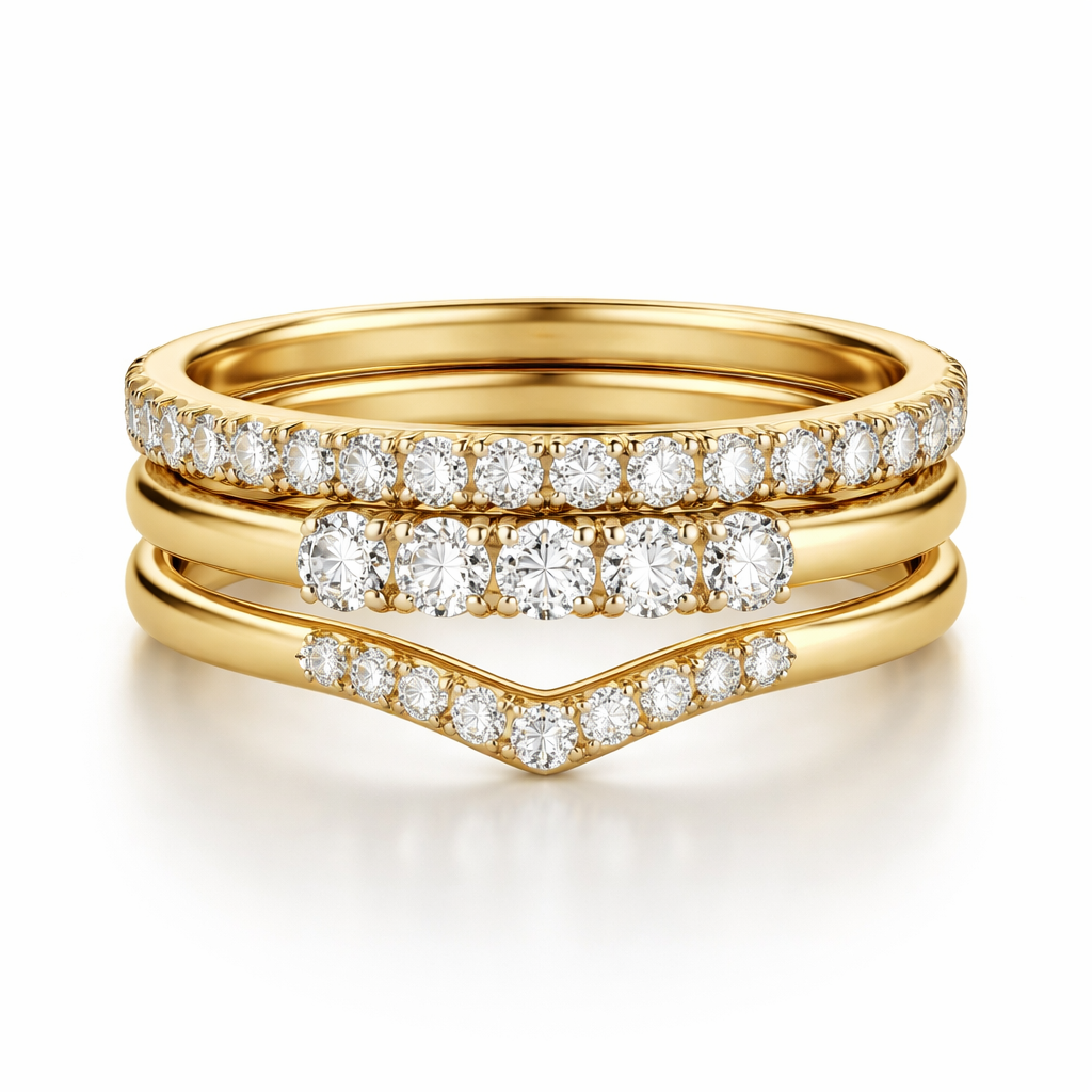 14K Gold Stackable Diamond Rings – Set of 3