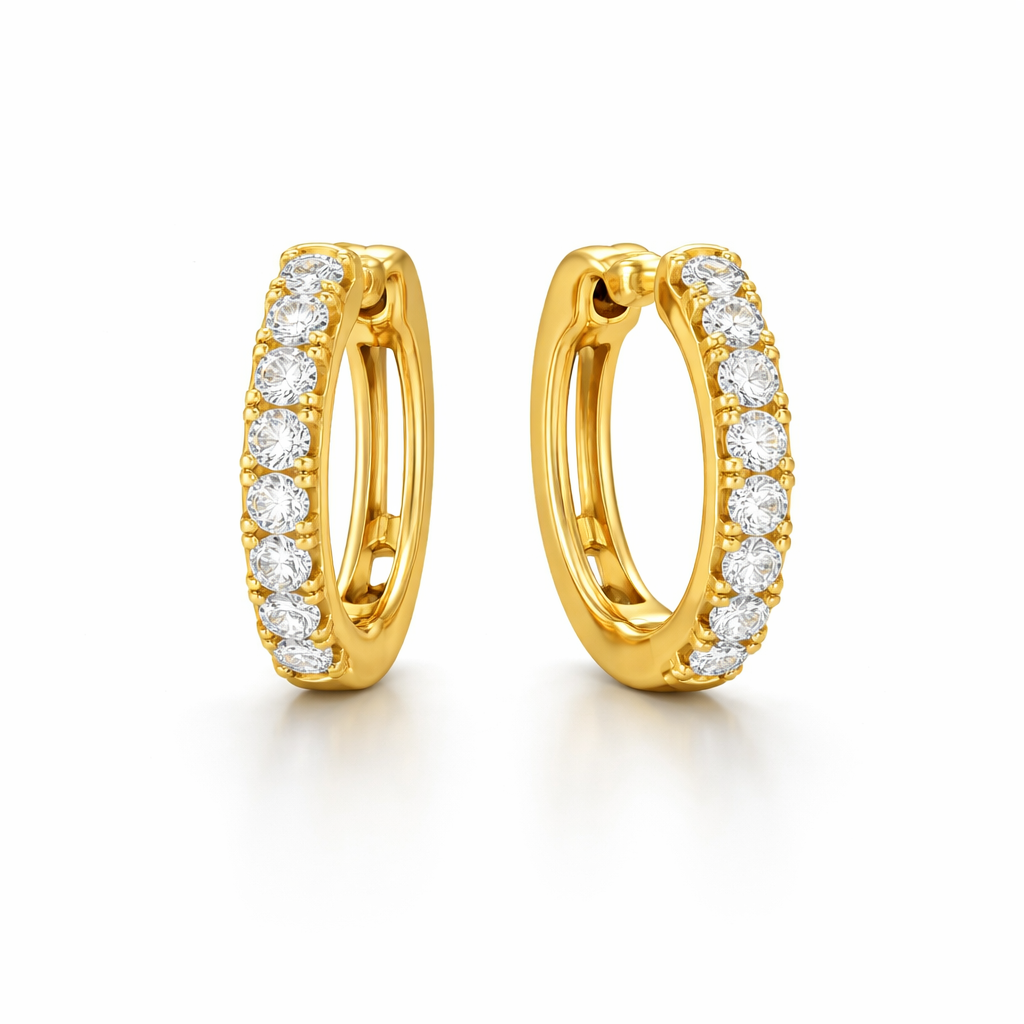 14K Gold Diamond Huggie Earrings